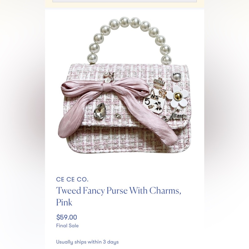 Ce Ce Co Pink mini purse with charms and pearl handle -Maisonette - Picture 9 of 9